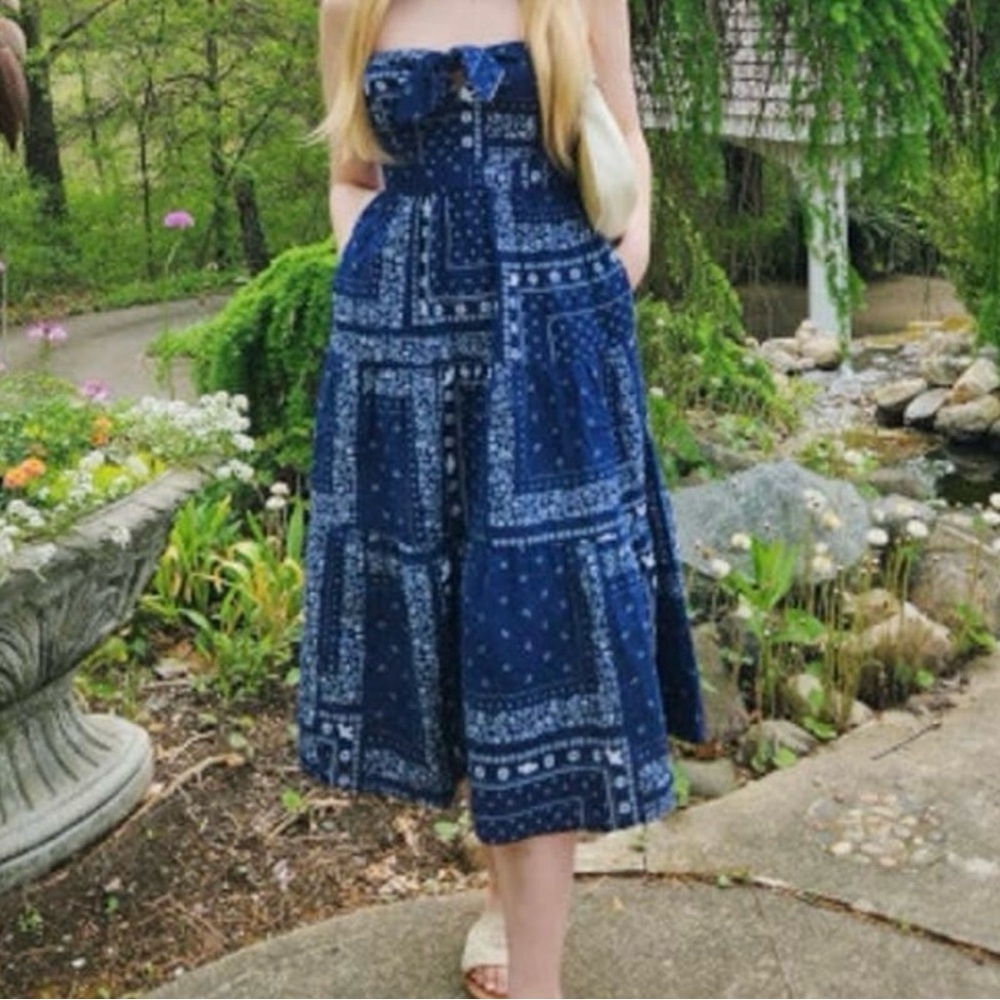 SALE BANDANA PRINT STRAPLESS MIDI DRESS - Picture 5 of 12